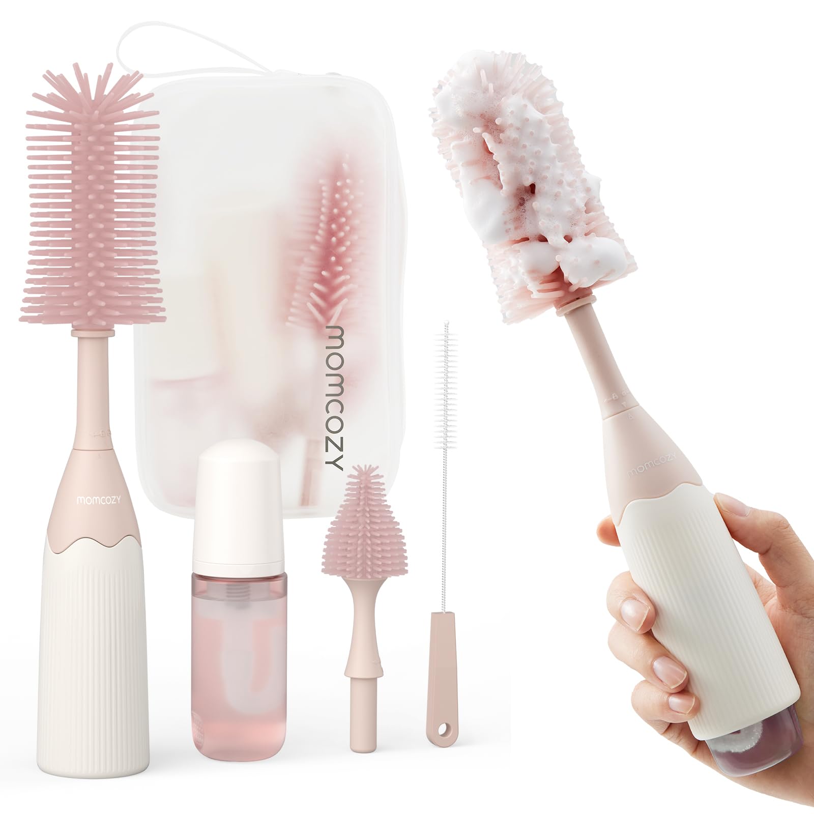 Momcozy bottle brush kit foam-press design for quick cleaning