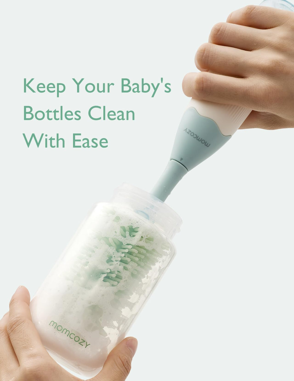 Momcozy silicone tube brush clears narrow openings like straws.