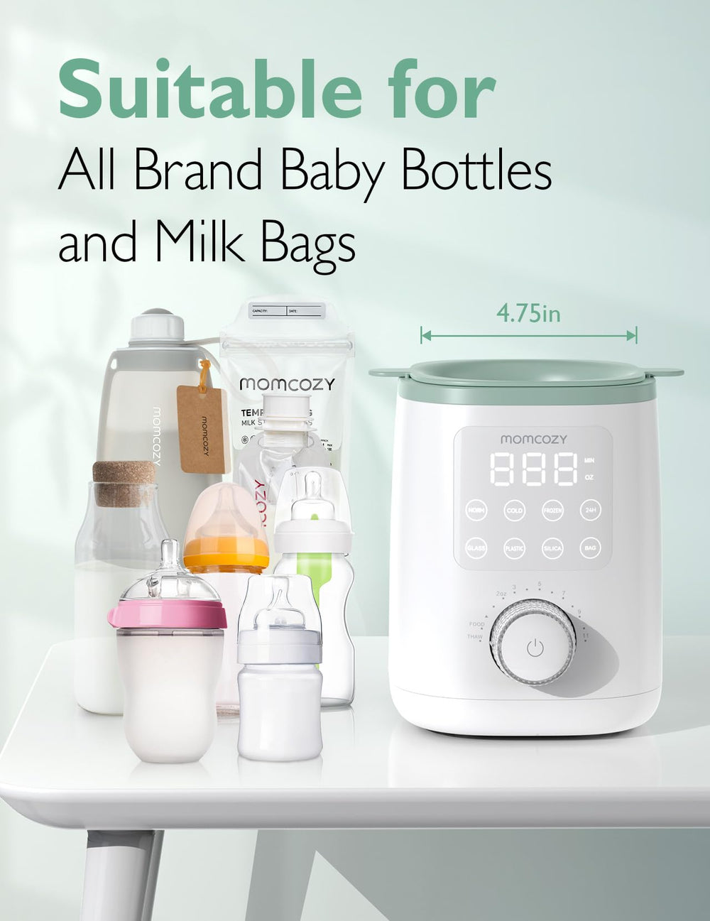 Momcozy warmer compatible with most bottles and bags