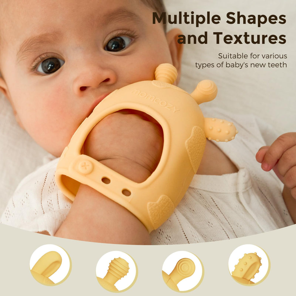 Momcozy BPA-free silicone teether designed for safe baby chewing.