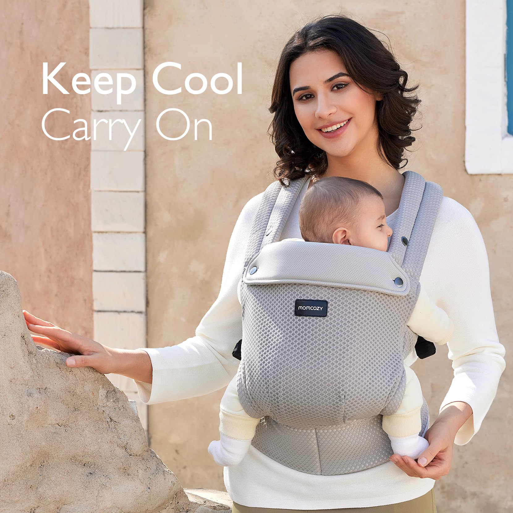 Momcozy breathable mesh carrier growth-ready with three adjustable sizes