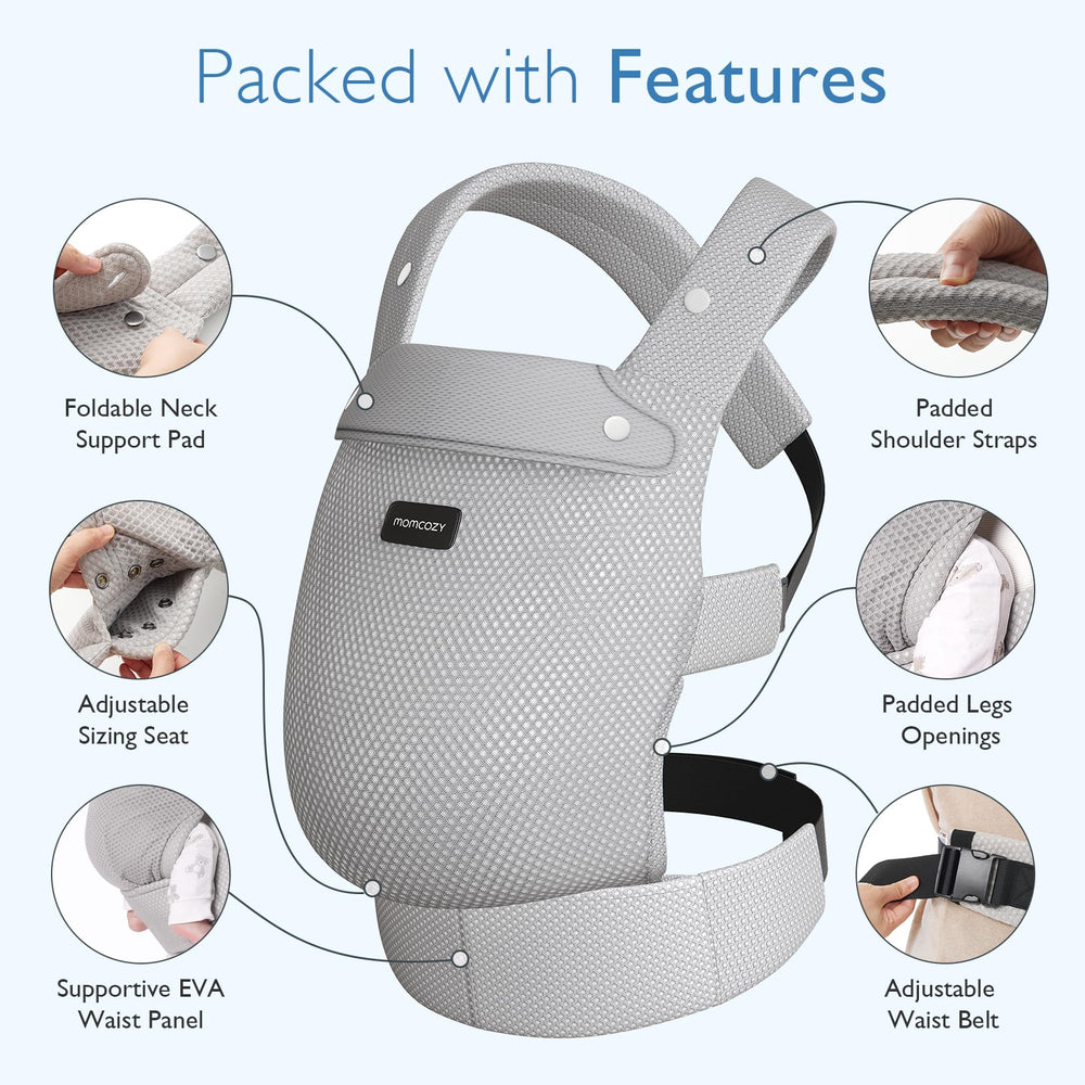 Momcozy breathable mesh carrier padded legs opening for comfort