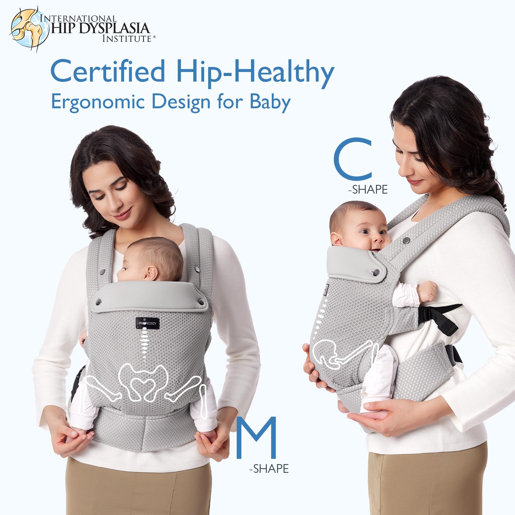 Momcozy breathable mesh carrier x-back design distributes weight evenly