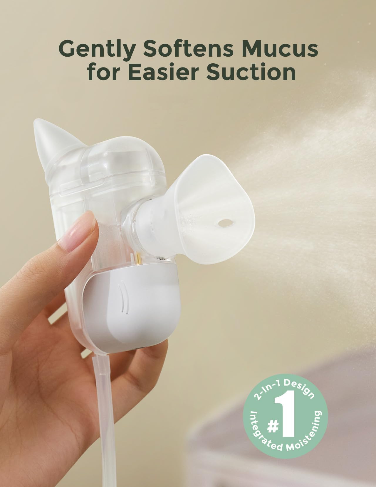 Momcozy BreezyClear Pro 2-in-1 design for gentle mucus loosening and suction