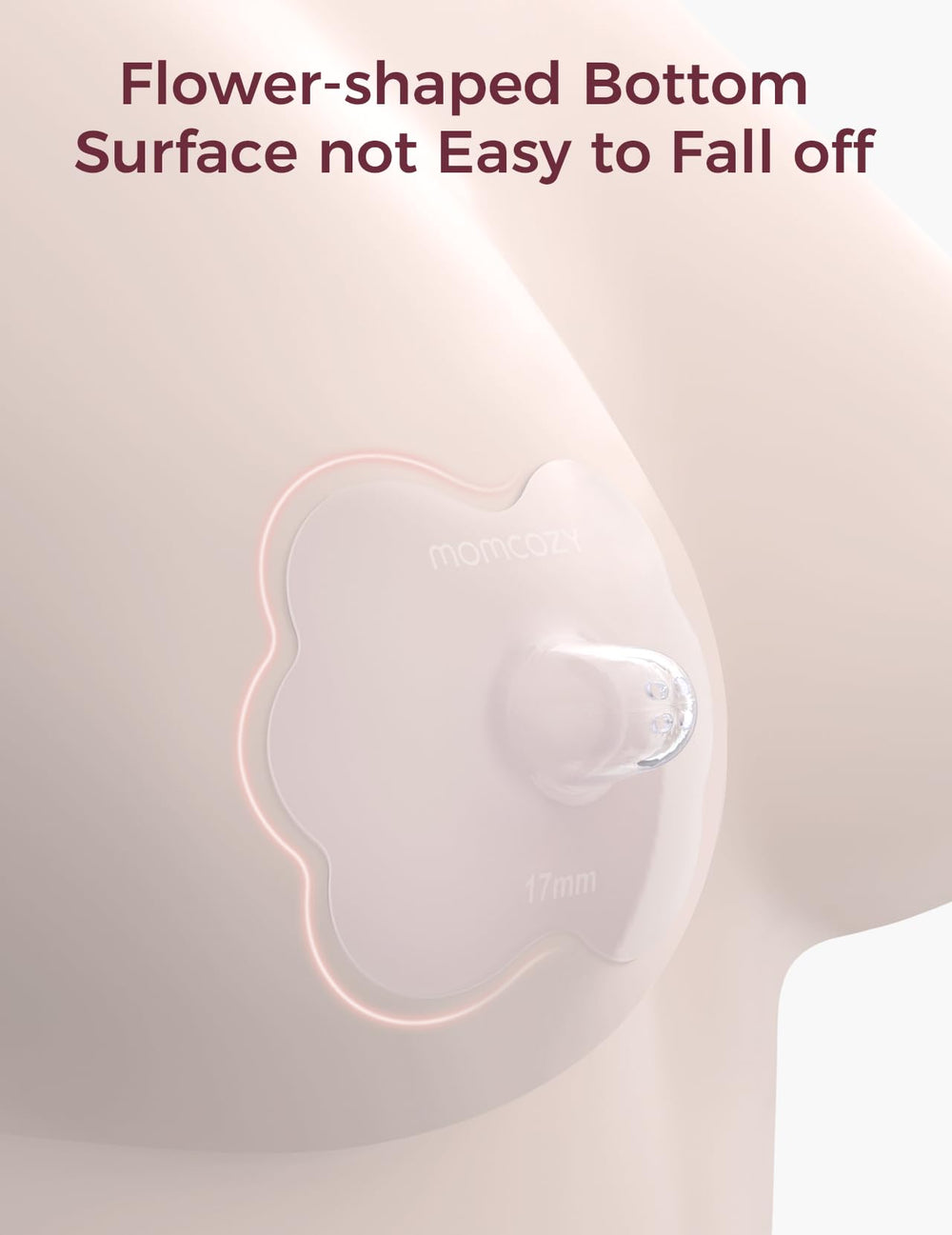Momcozy flexible-petal edges close-up showing contouring comfort during nursing