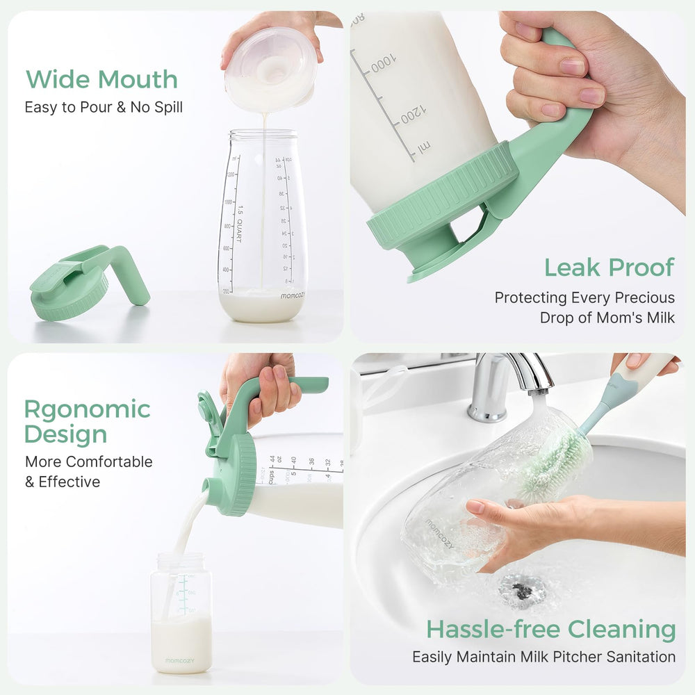 Momcozy Glass Breast Milk Pitcher ergonomic handle for a comfortable grip