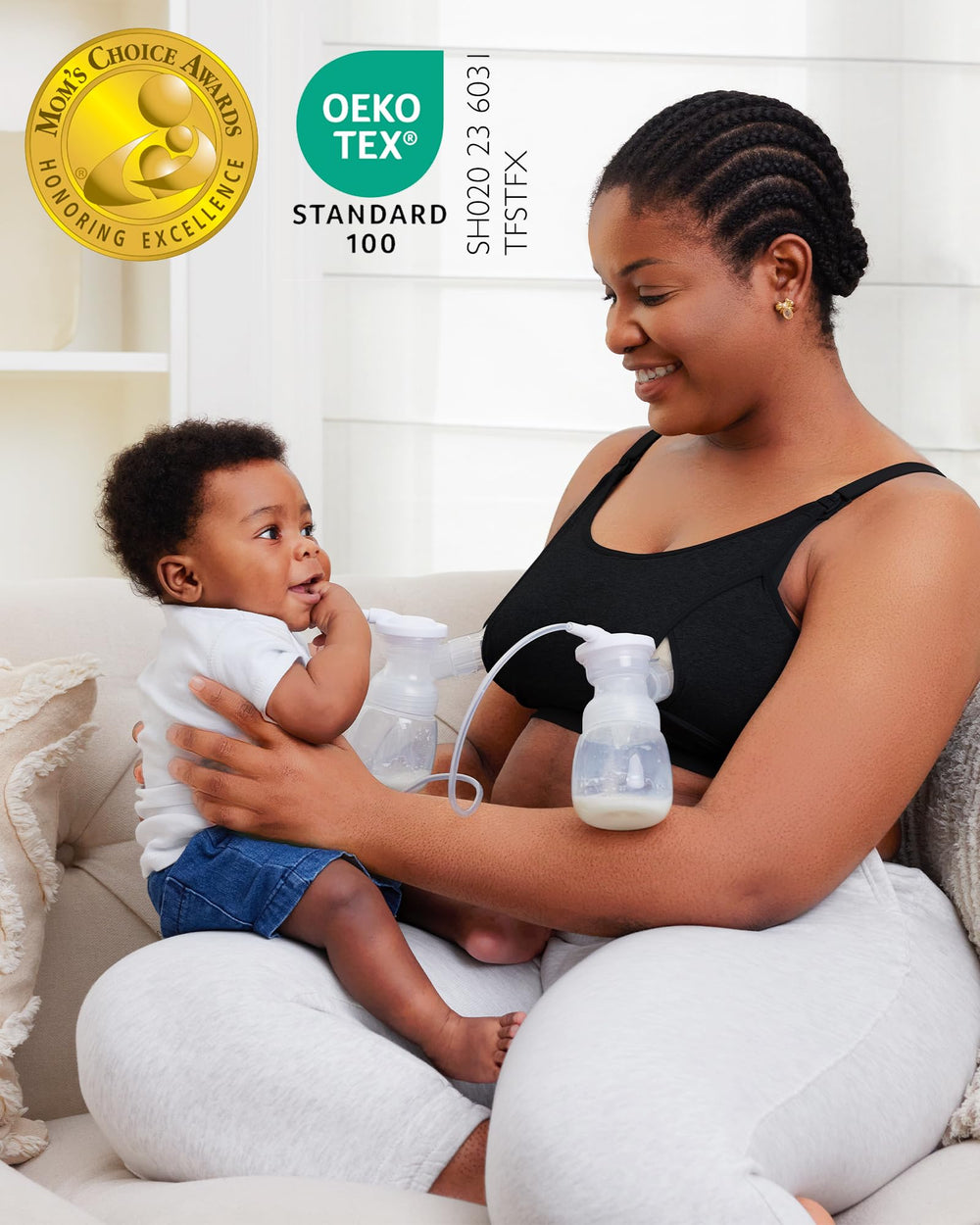 Momcozy cross-back straps provide adjustable support for longer wear.