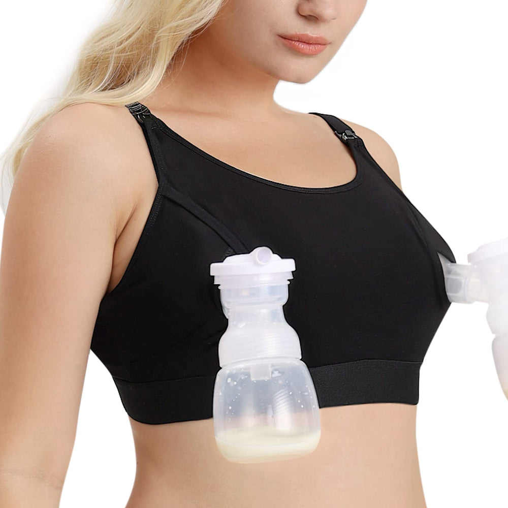 Momcozy hands-free pumping bra with X-structure and adjustable straps for secure, comfortable wear.