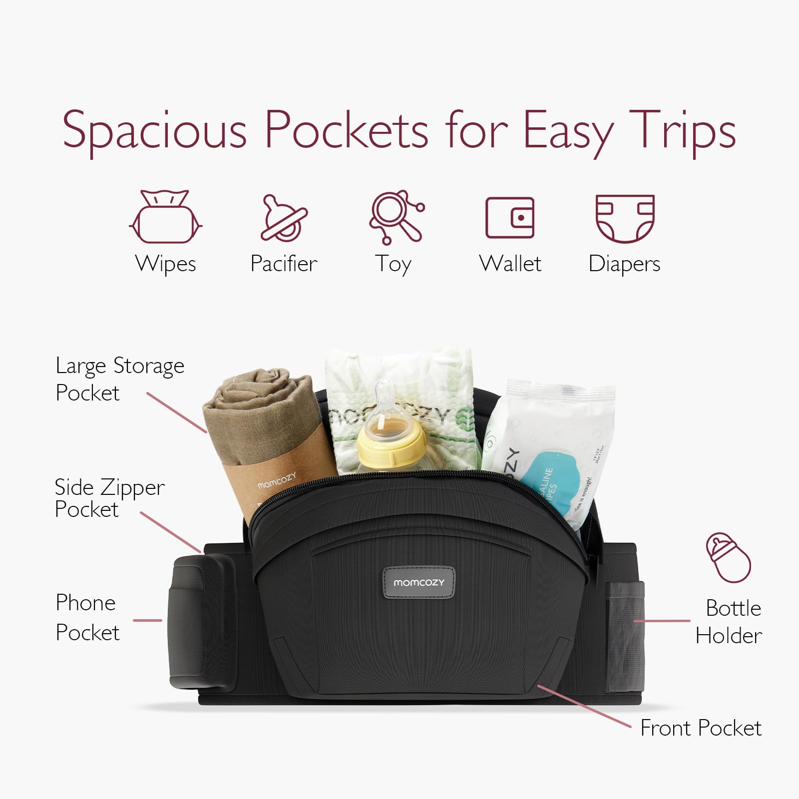 Momcozy hip seat supports side-carry for hands-free outings