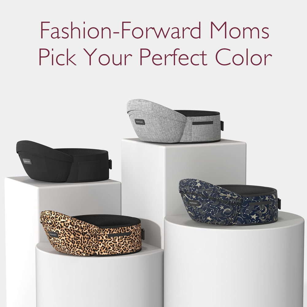 Momcozy hip seat available in two sizes to fit different waist measurements