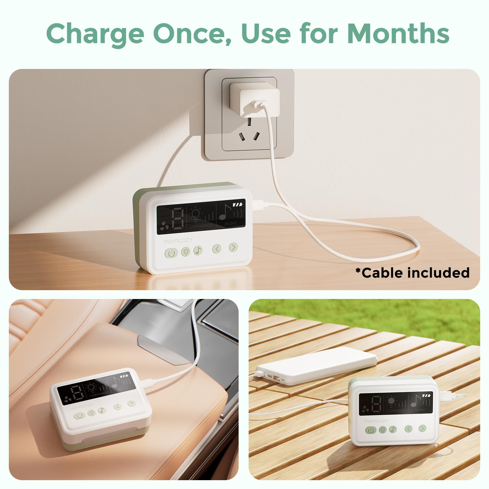 Momcozy light and lullabies image suggests soothing ambiance during care.