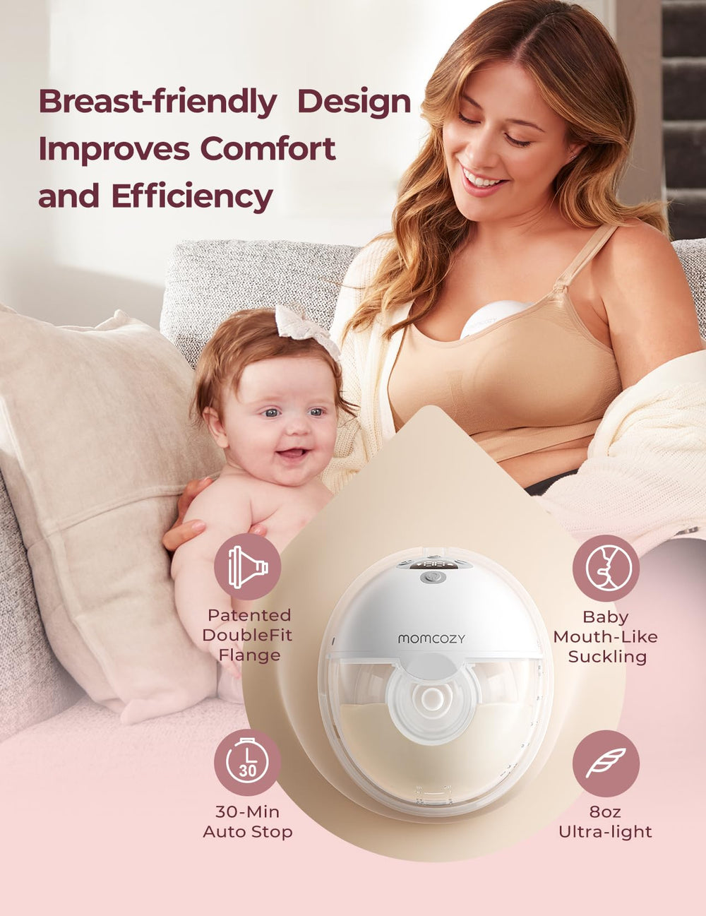 Baby Mouth tech visual highlights natural latch-inspired suction for comfortable sessions.