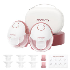Momcozy M6 wearable pump in-bra fit enables discreet hands-free pumping.