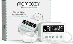 Momcozy nasal aspirator for baby usage shows gentle relief during congested moments.