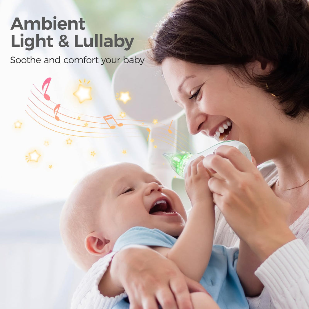 Momcozy nasal aspirator in use for gentle nose cleaning.