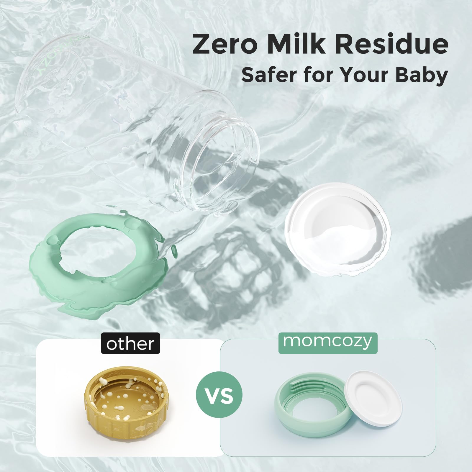 Momcozy bottle features a leak-proof lid to prevent spills.