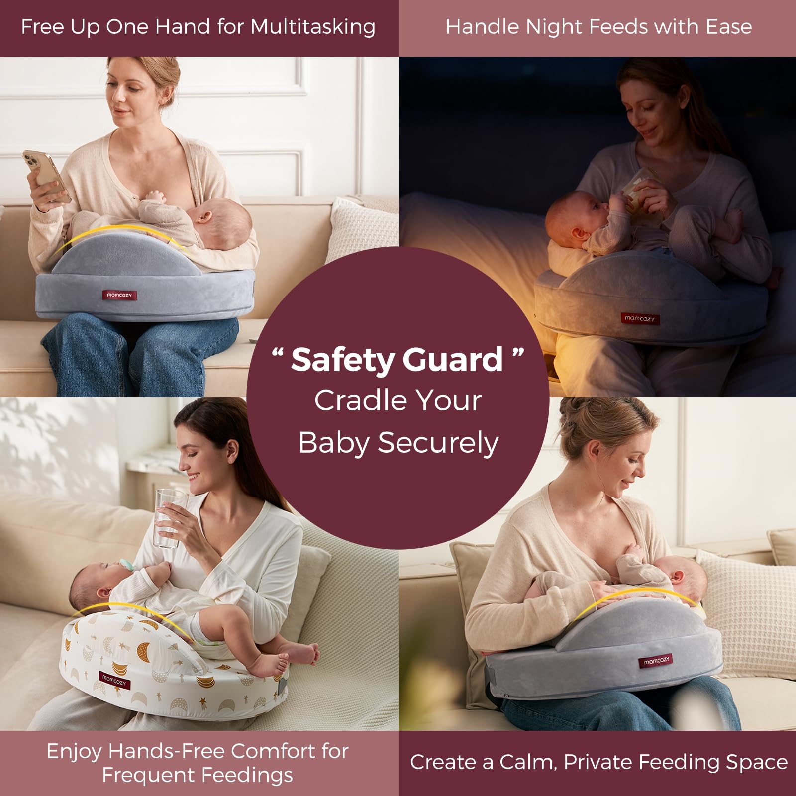 Momcozy nursing pillow with adjustable waist strap fits diverse body types