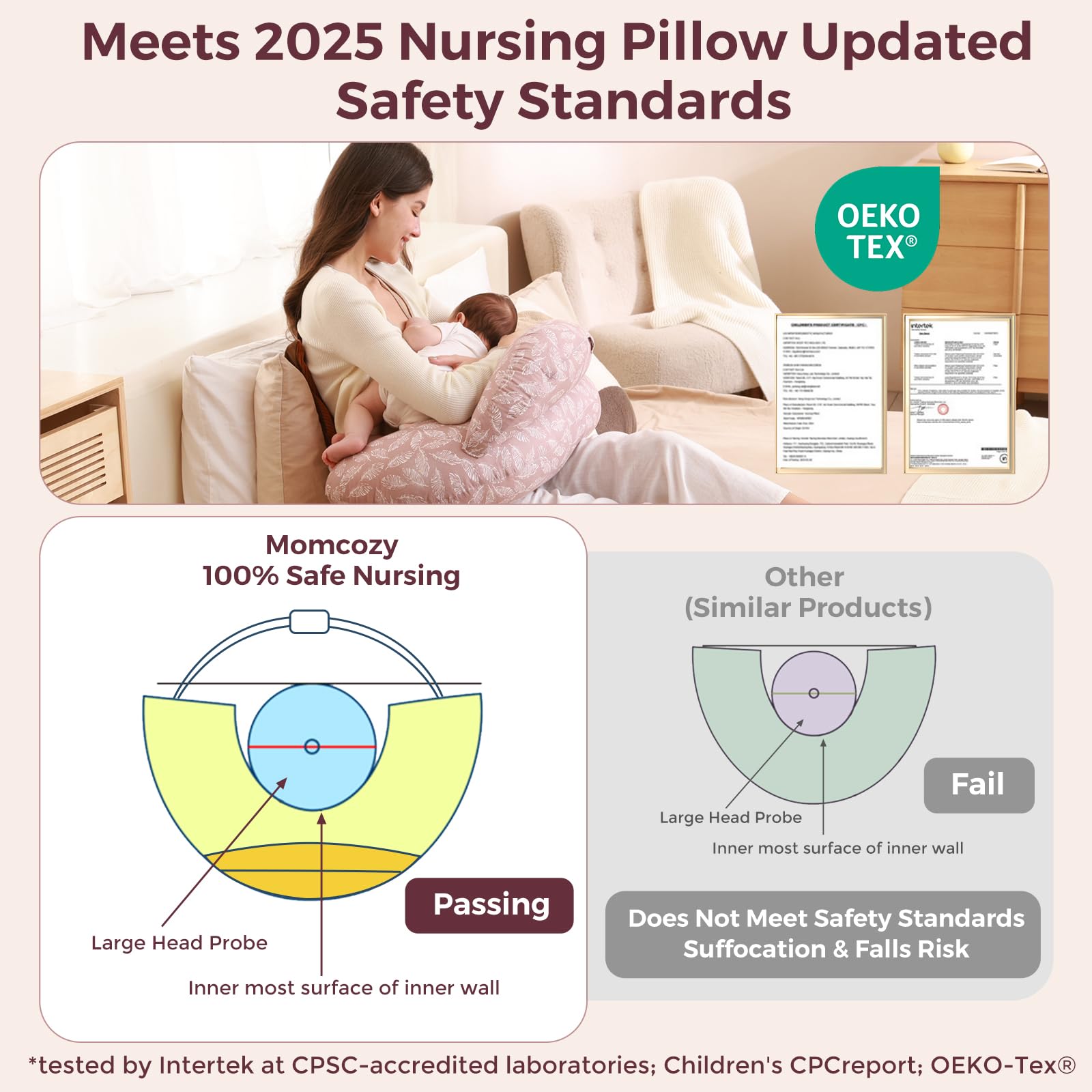 Removable cotton cover on Momcozy pillow for easy cleaning.