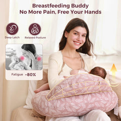Widened sides on Momcozy pillow provide extra arm support during feeding.
