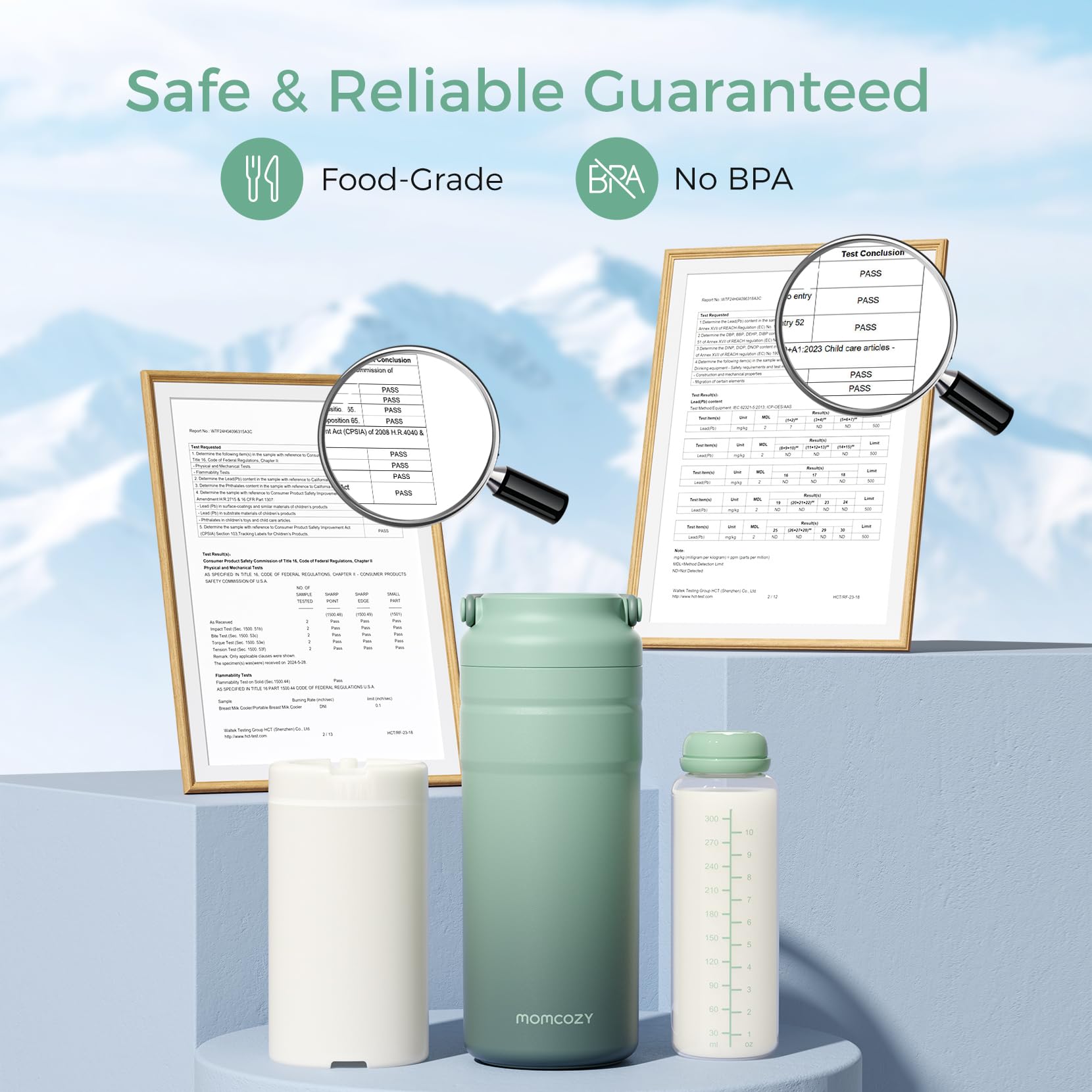 Momcozy ice-free cooling system supports outdoor park days.