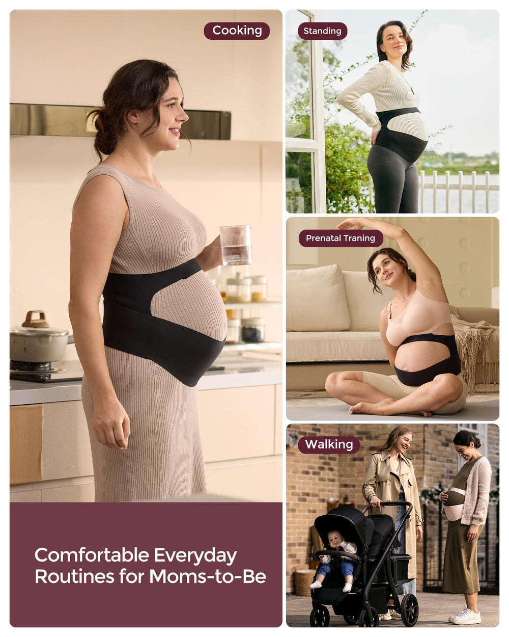 Momcozy pregnancy belly band supports abdomen and back during gentle activity