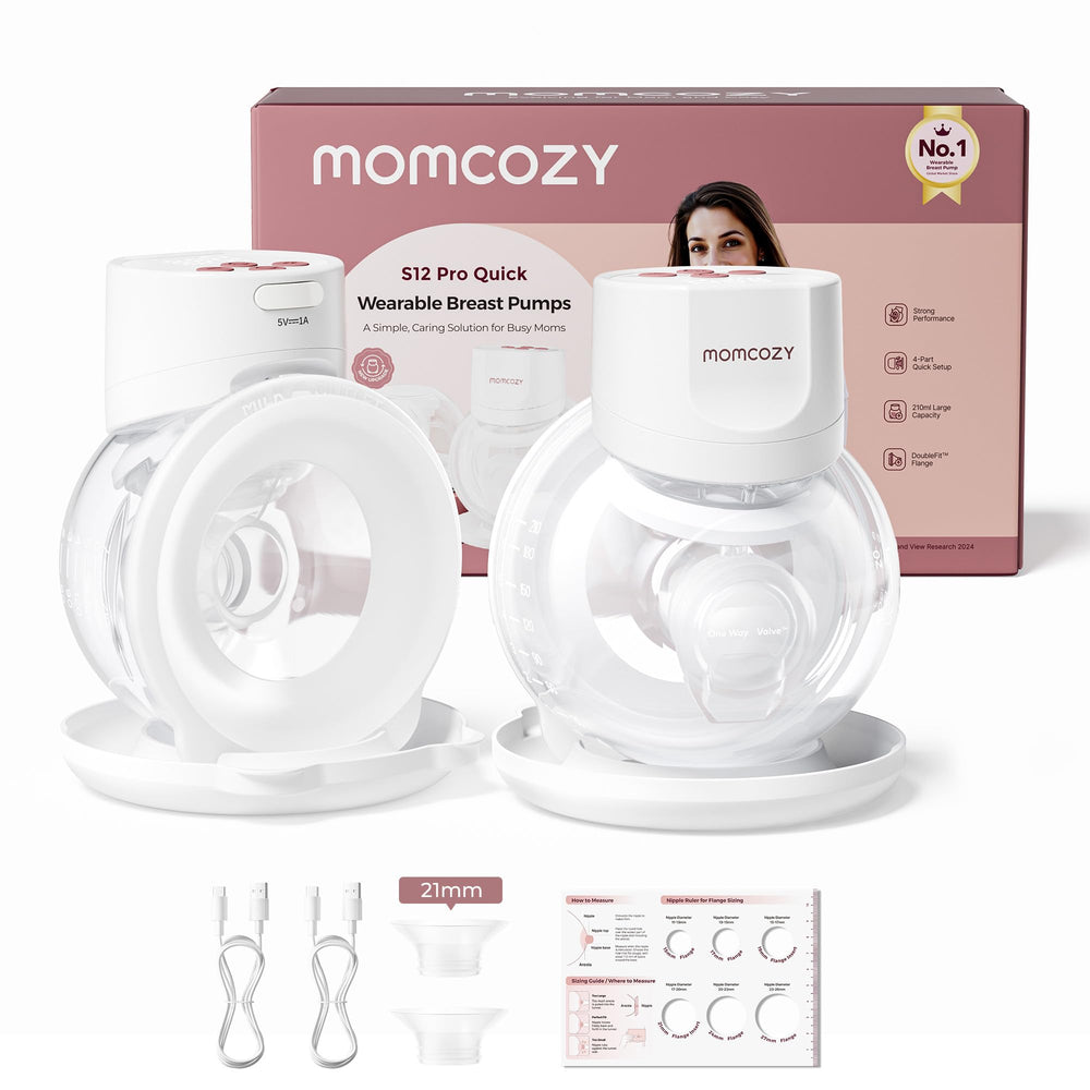 Momcozy S12 Pro wearable breast pump in use for hands-free pumping at home