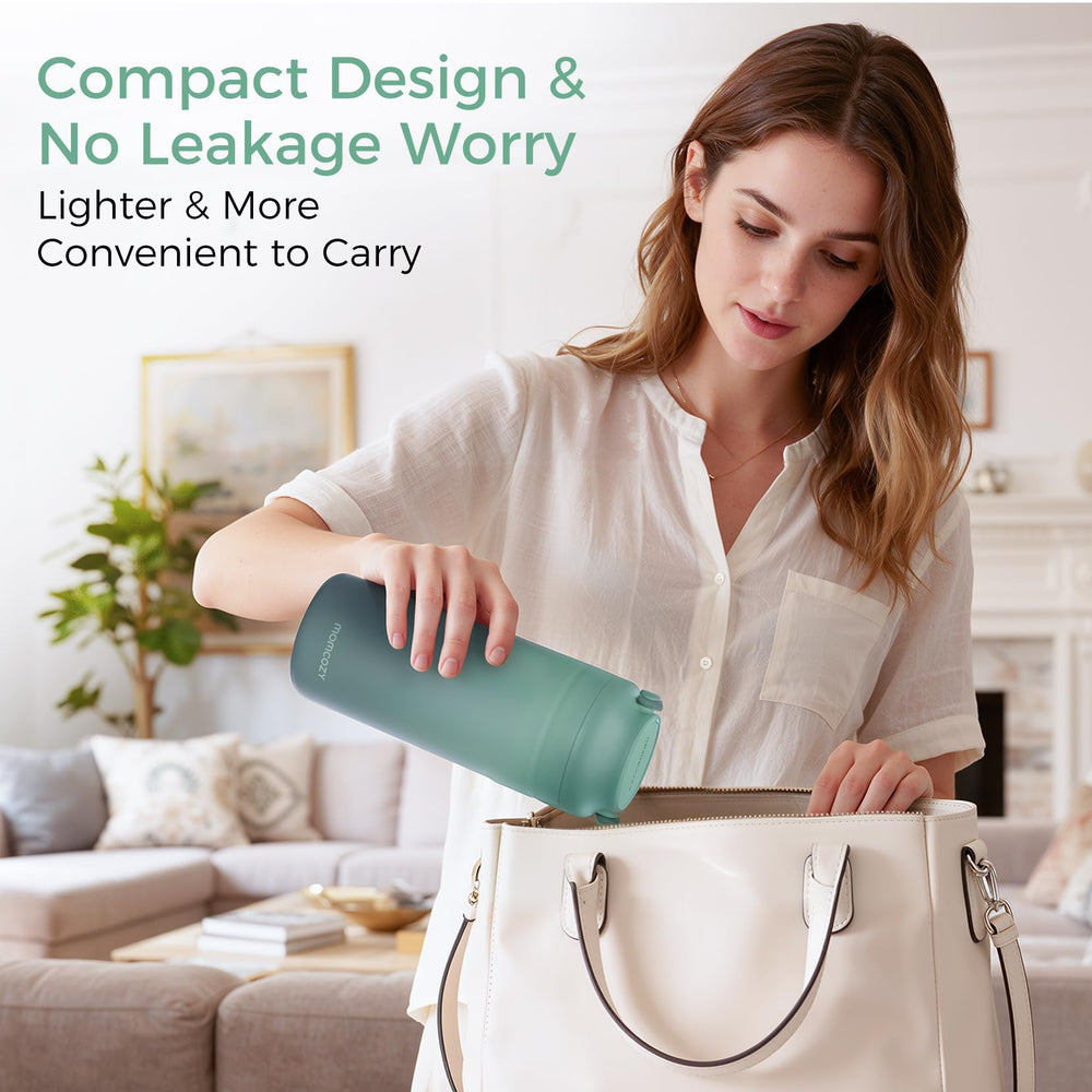 Momcozy secure leak-proof seal preventing spills in car cup holder.