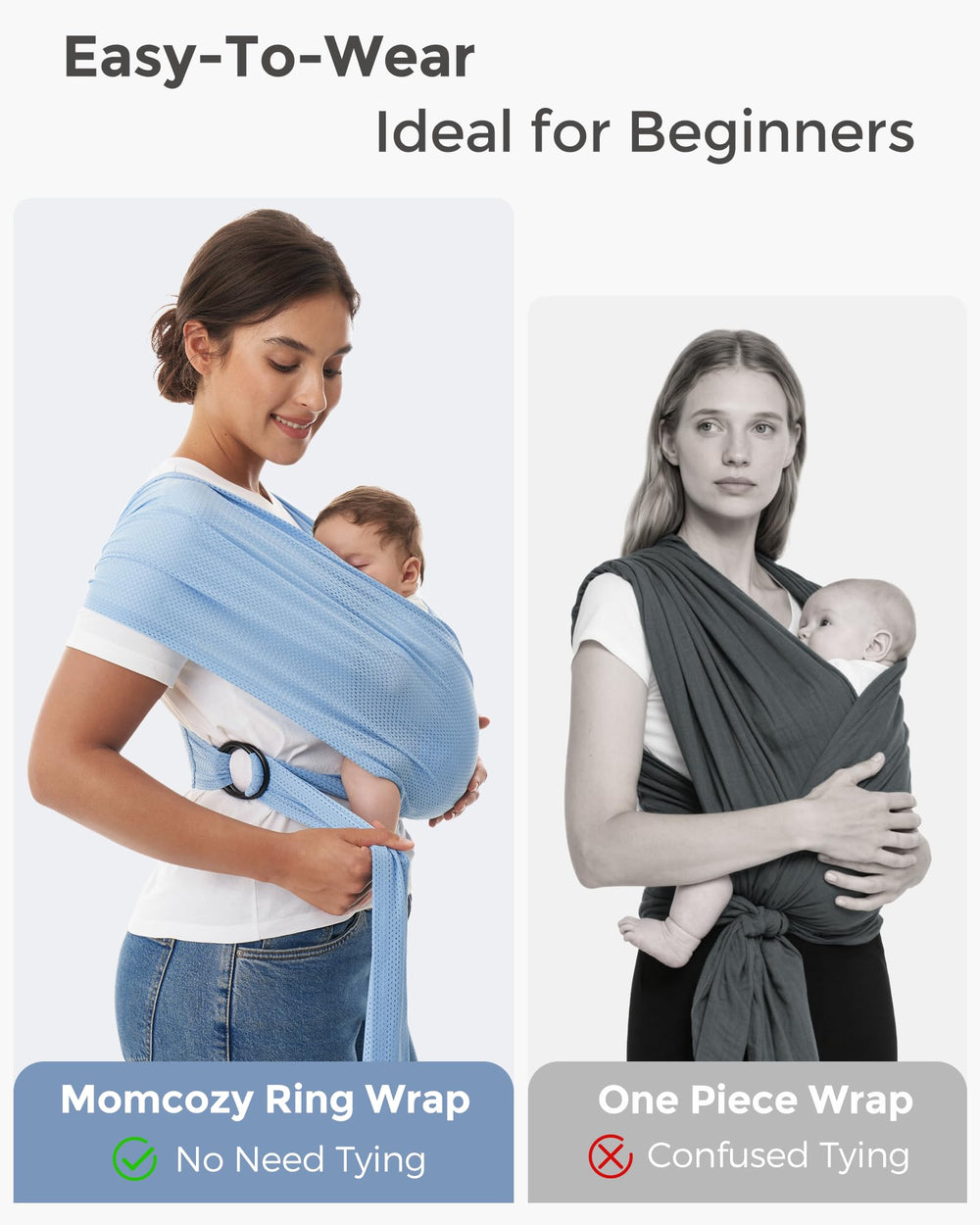 Momcozy soft elastic fabric load bearing adapts as your baby grows.