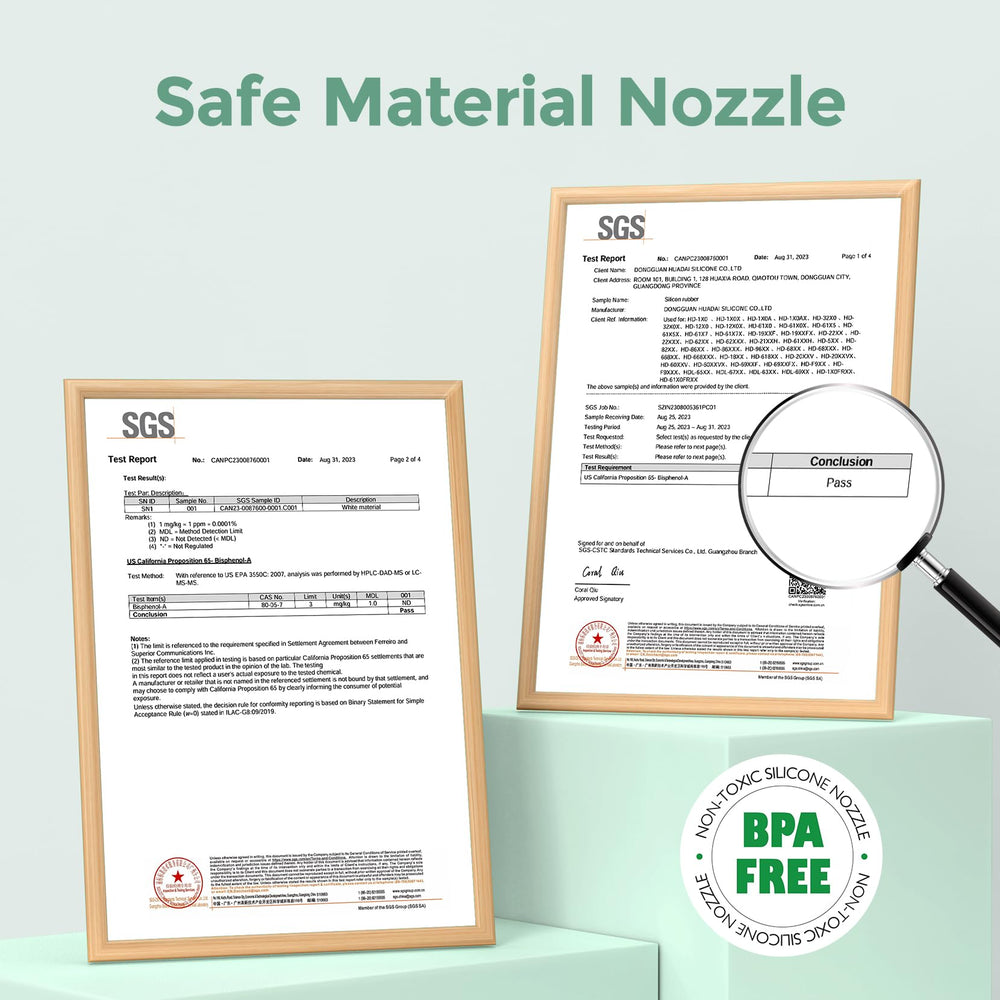 Momcozy soft silicone tips image showcases safe materials for sensitive noses.
