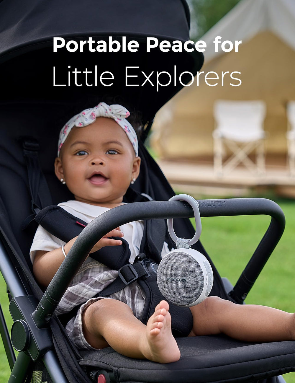Momcozy stroller clip sound machine attaches to stroller for on-the-go peace.