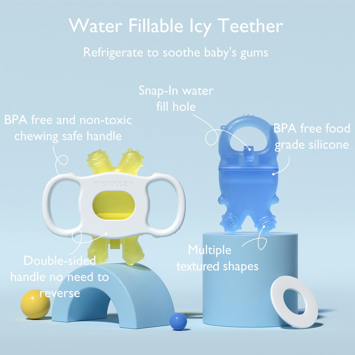 Momcozy teether with dual-texture ends for varied teething needs.