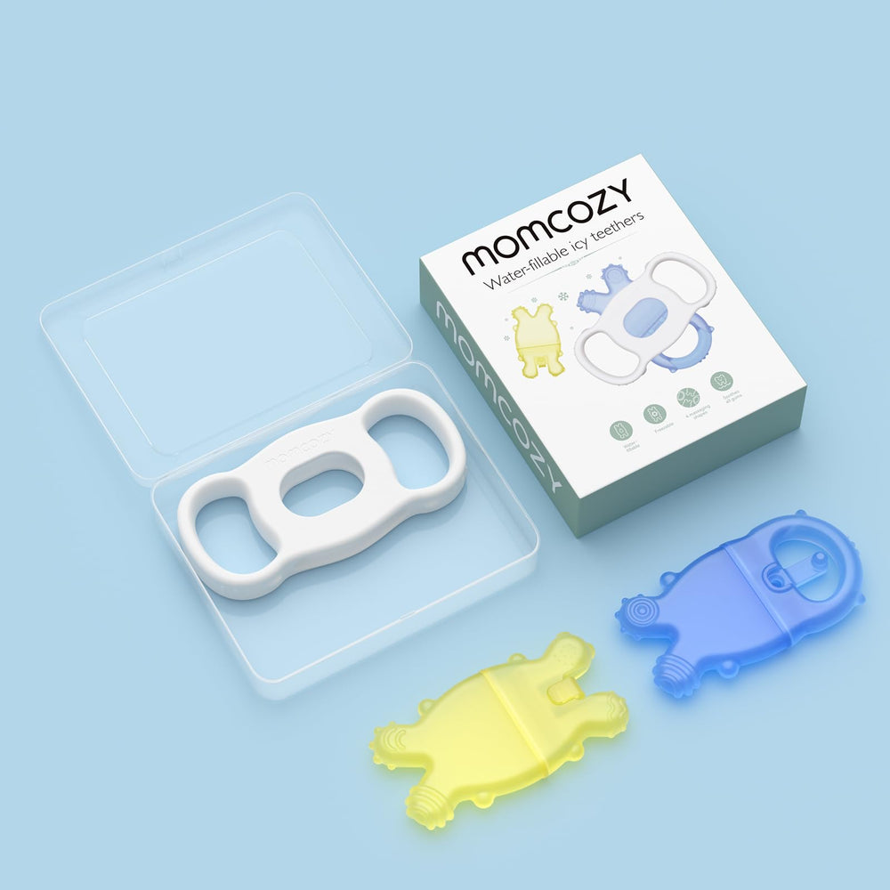 Momcozy baby teether supports multi-month use from 0 to 12 months.