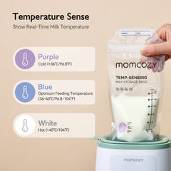 Momcozy bag showing temp-sensing color indicator for temperature check