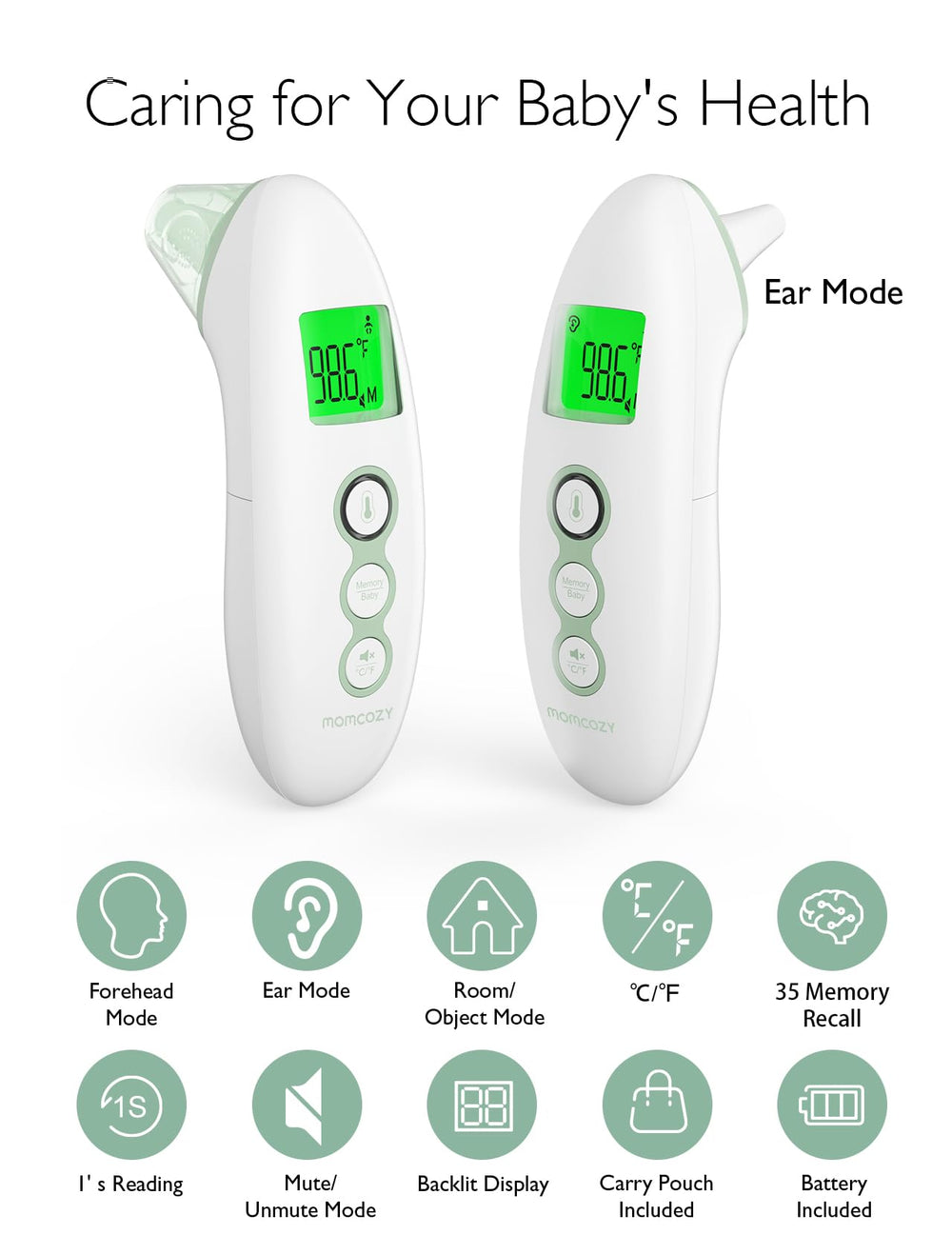 Momcozy object temperature mode helps verify surfaces instantly.