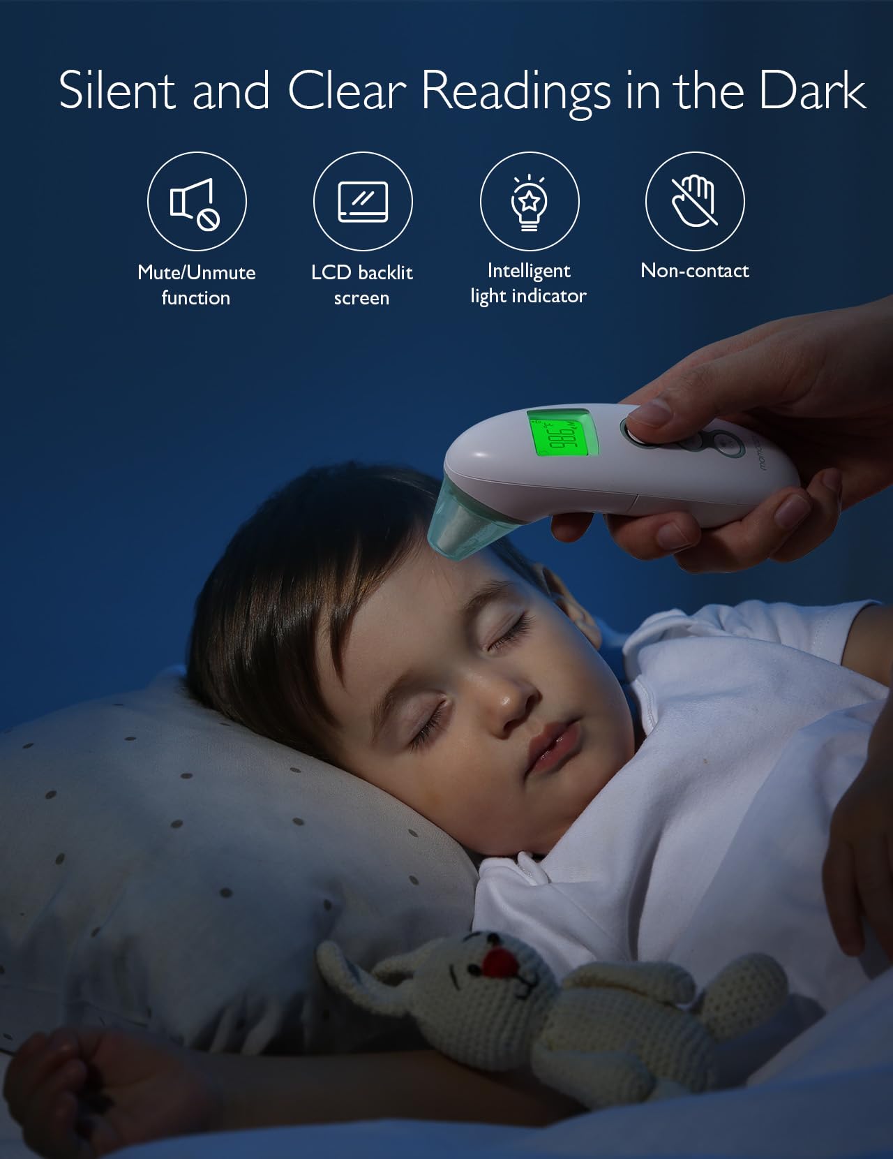 Momcozy portable thermometer with long battery life and easy storage.