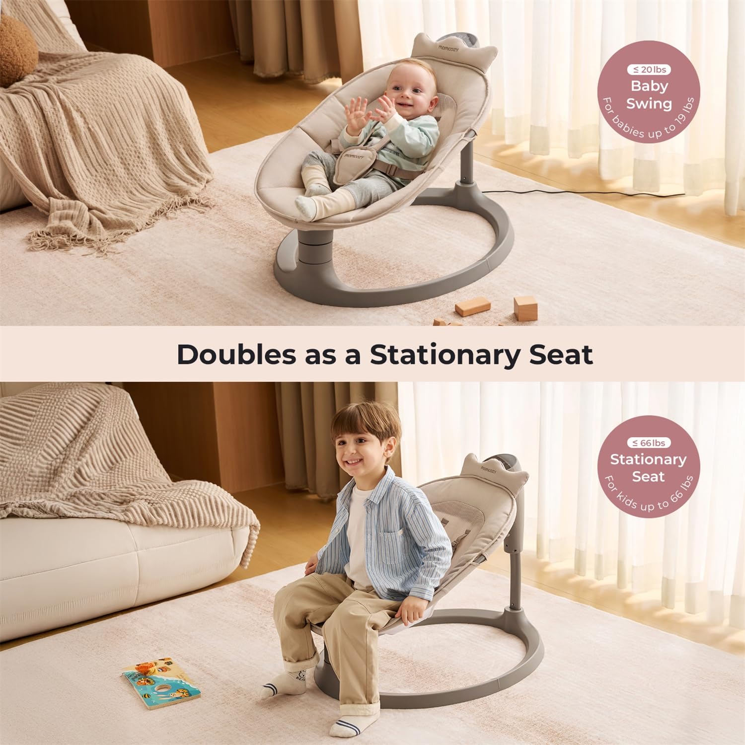 Momcozy toddler seat supports up to 66 lbs for growing kids