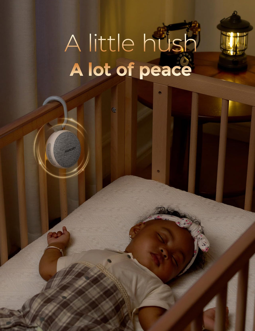Momcozy USB-C rechargeable battery powers long nap sessions.