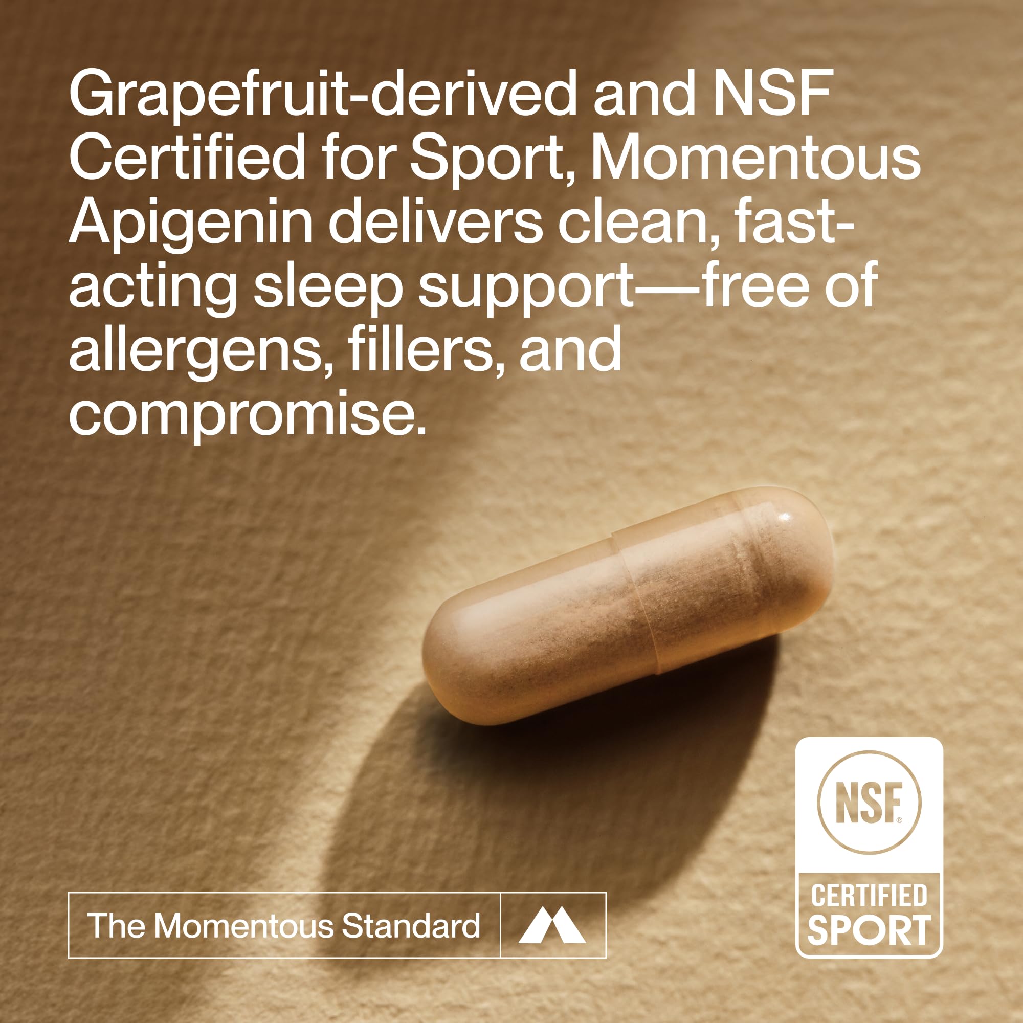 Momentous Apigenin capsules close-up for simple nightly dosing