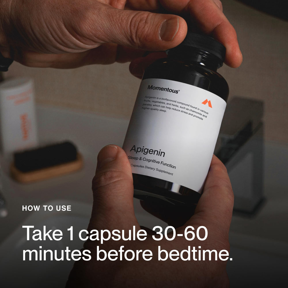Momentous Apigenin in a calm, relaxing nightstand setup