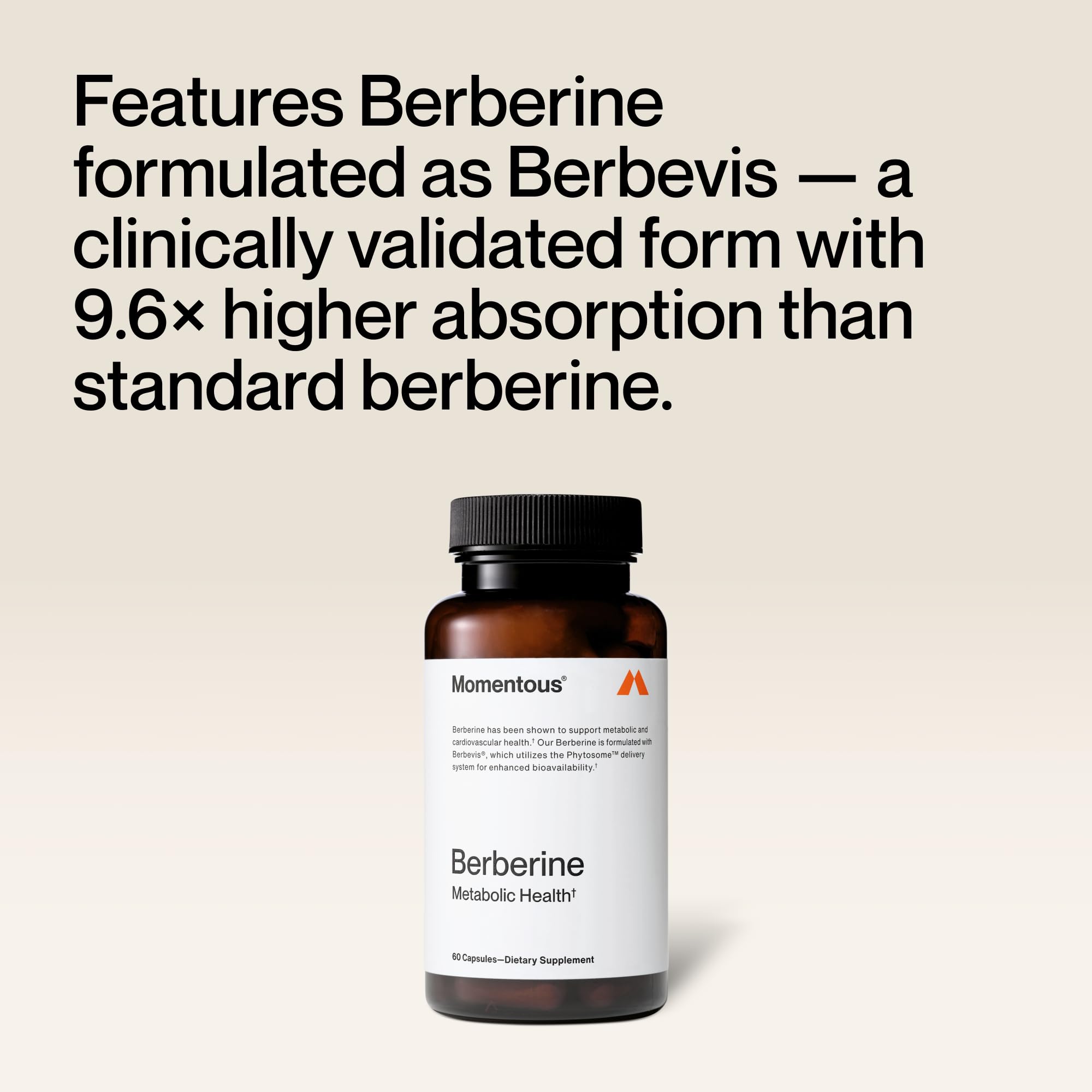 Momentous Berberine label front emphasizing NSF sport certification and plant-based formula