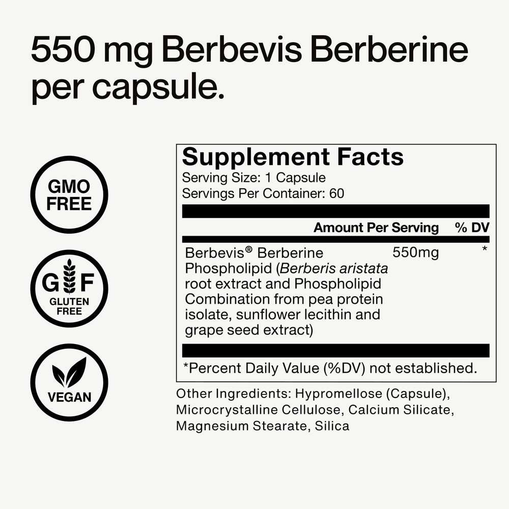 Momentous Berberine outer packaging conveying vegan, non-GMO attributes and trusted sport standard