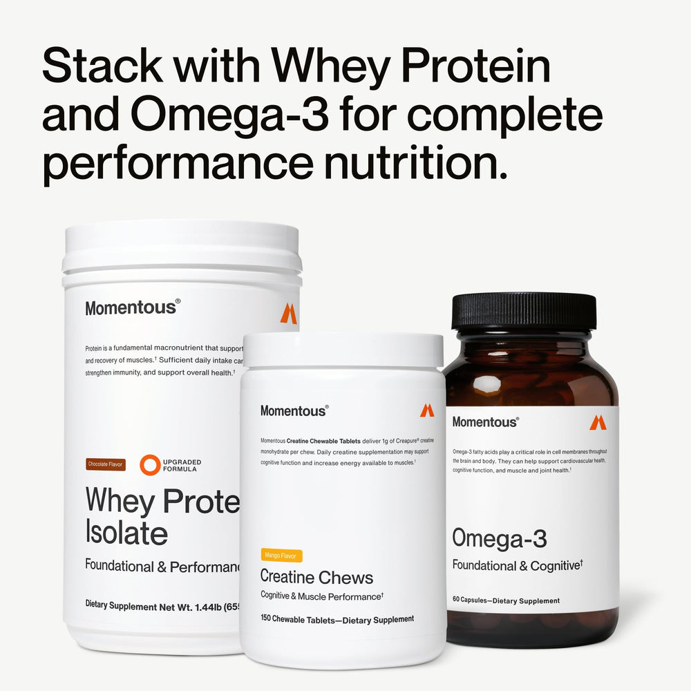 Momentous Creatine Chews mango serving idea with one tablet ready