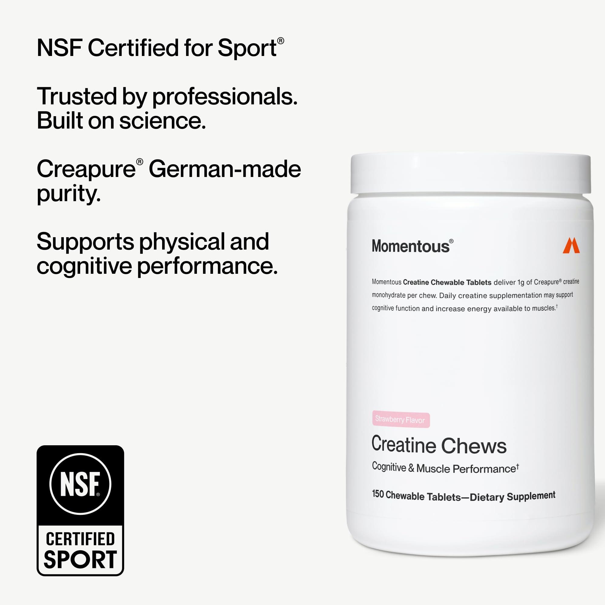 Momentous Creatine Chews travel-ready pack for workouts on the go