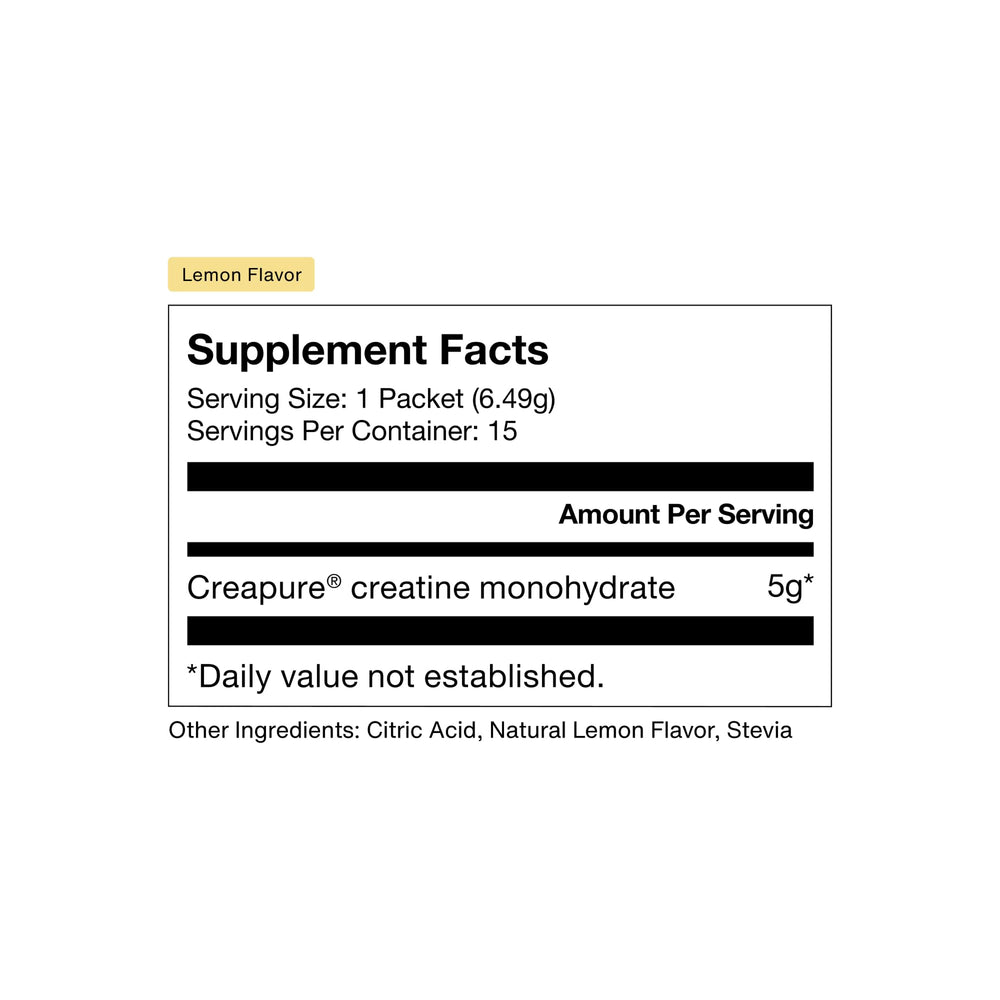 Momentous Creatine Lemon Powder serving pack for on-the-go use