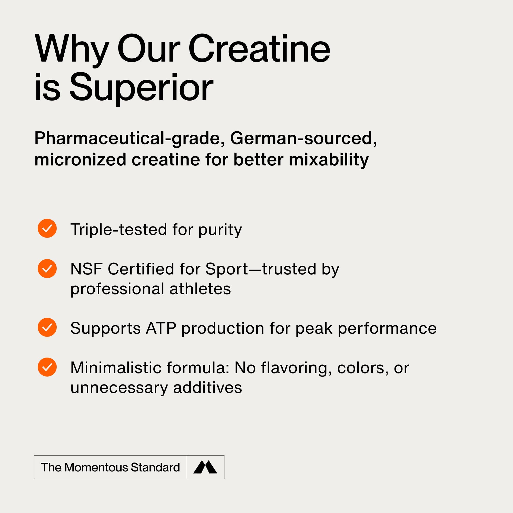 Momentous Creatine Monohydrate Powder scoop illustrates precise 5 g servings.