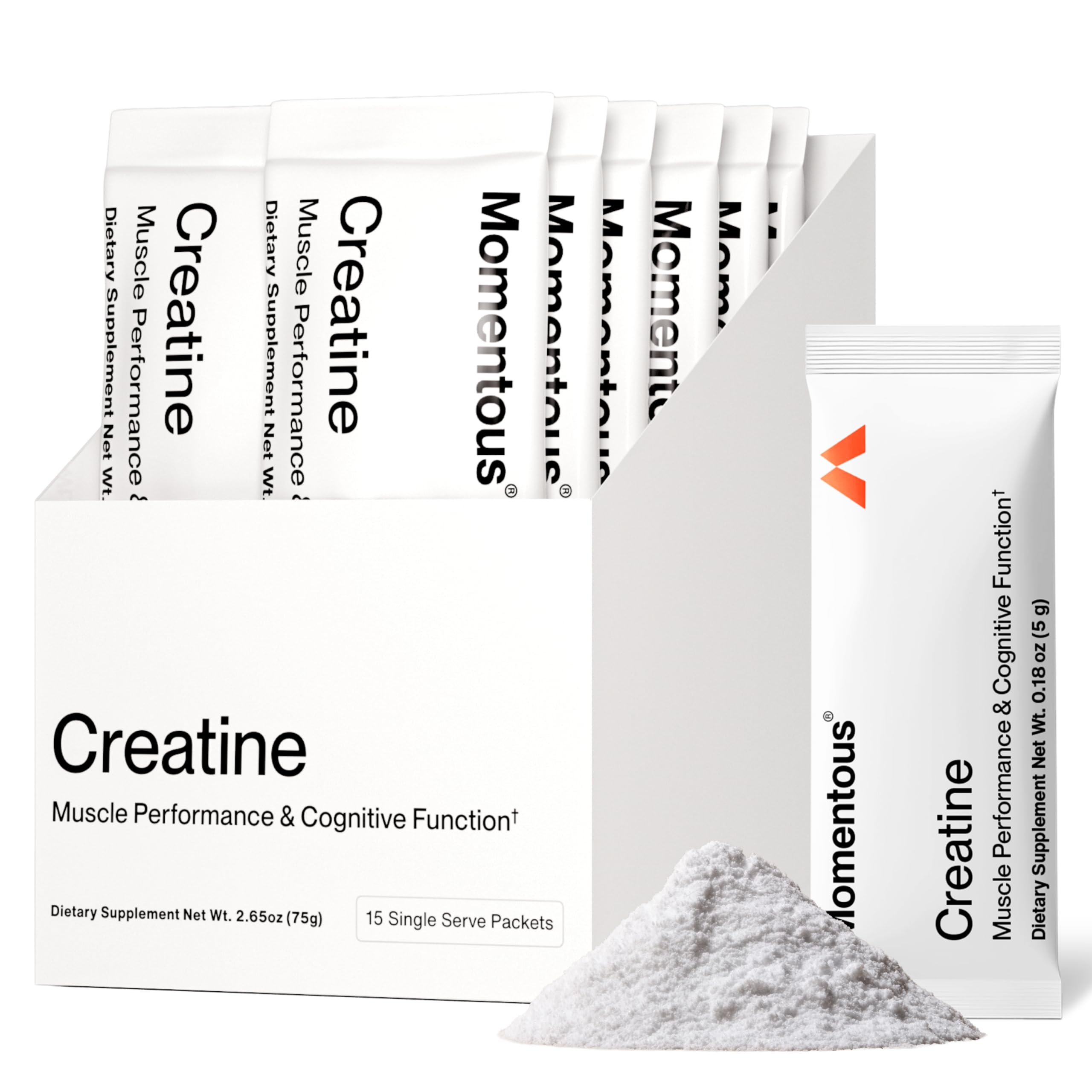 Momentous Creatine powder bottle shown for clean, effective post-workout support.