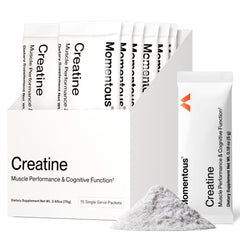 Momentous Creatine powder bottle shown for clean, effective post-workout support.