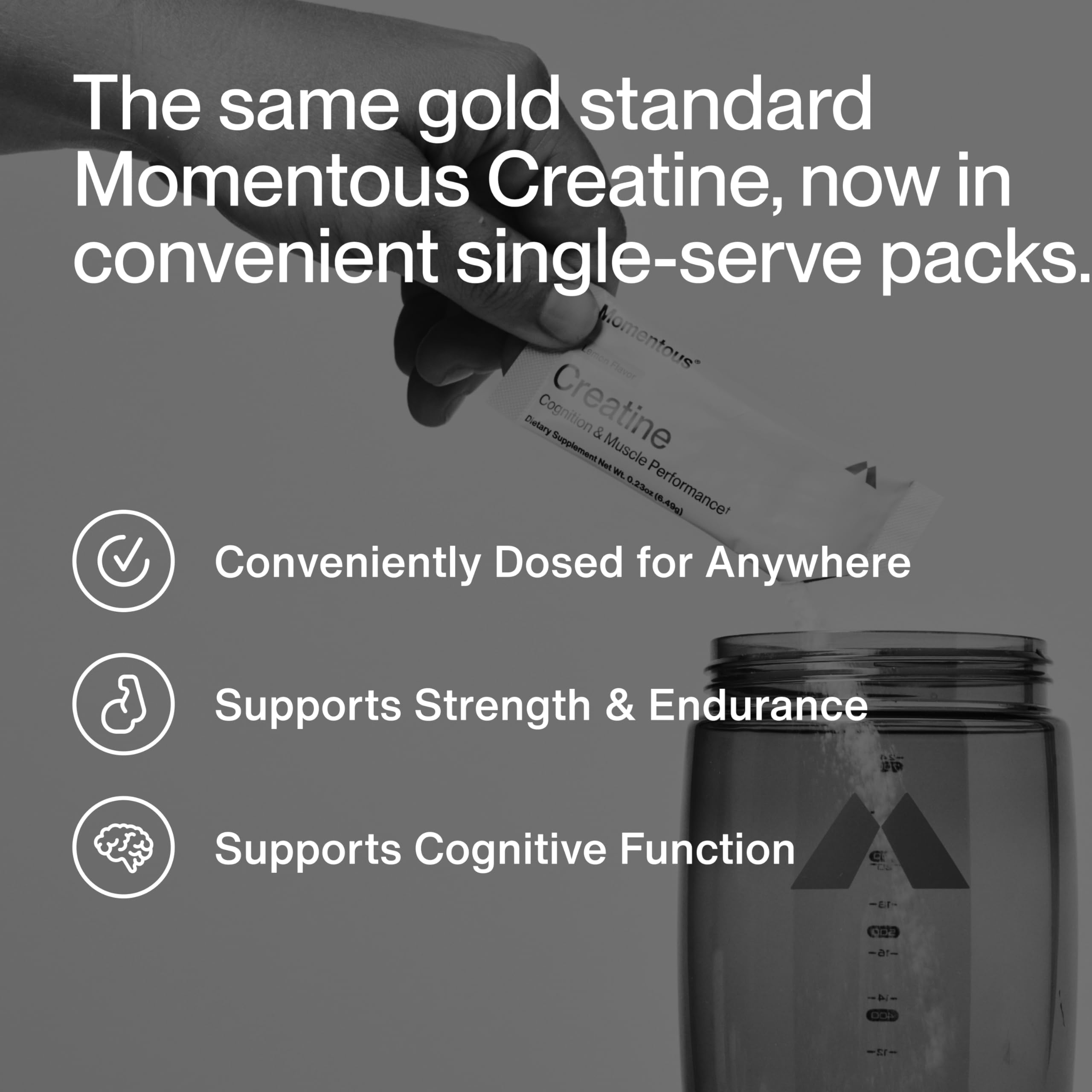 Momentous Creatine powder scoop ready to measure precise servings for lean muscle.
