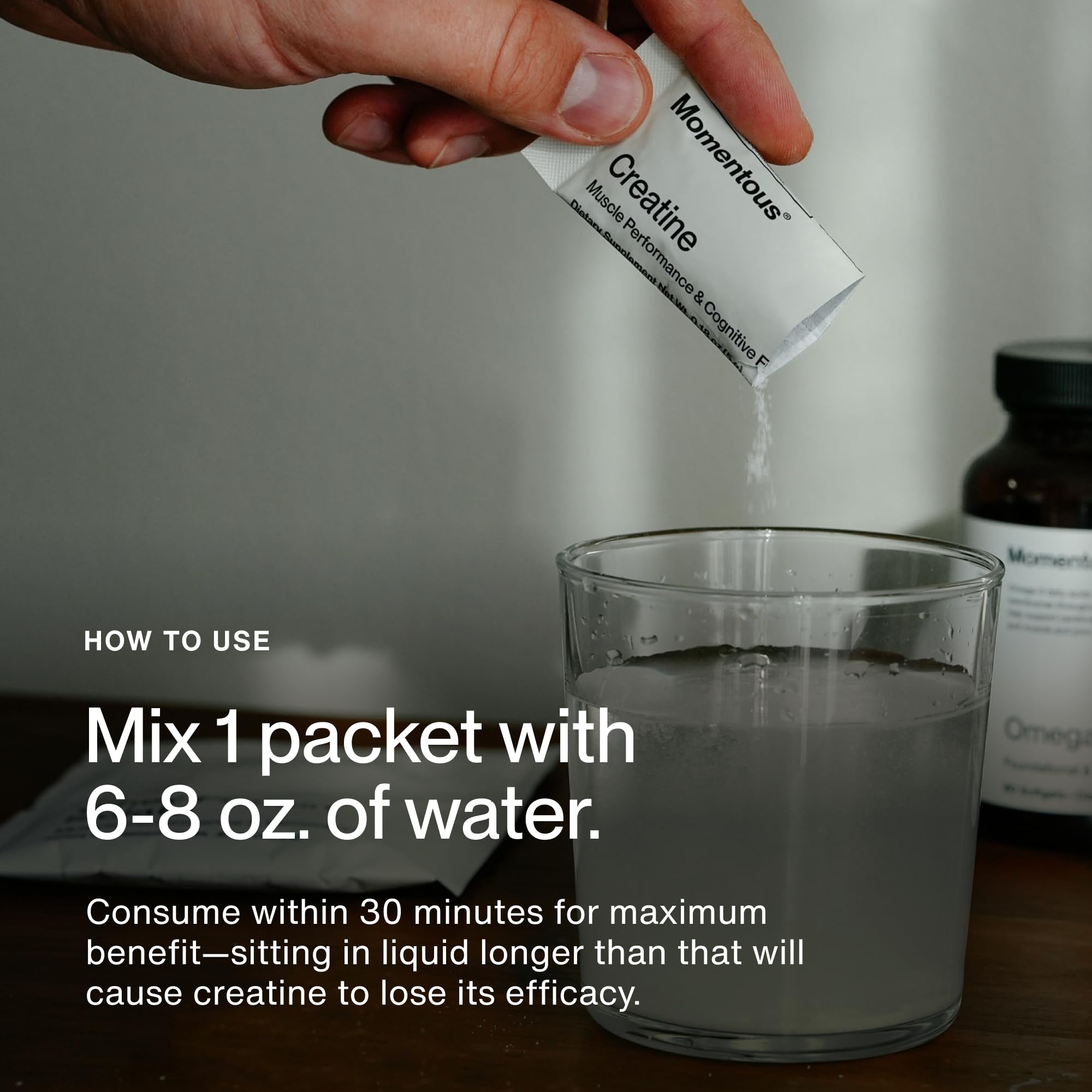 Momentous Creatine powder shaker ready for on-the-go training sessions and recovery.