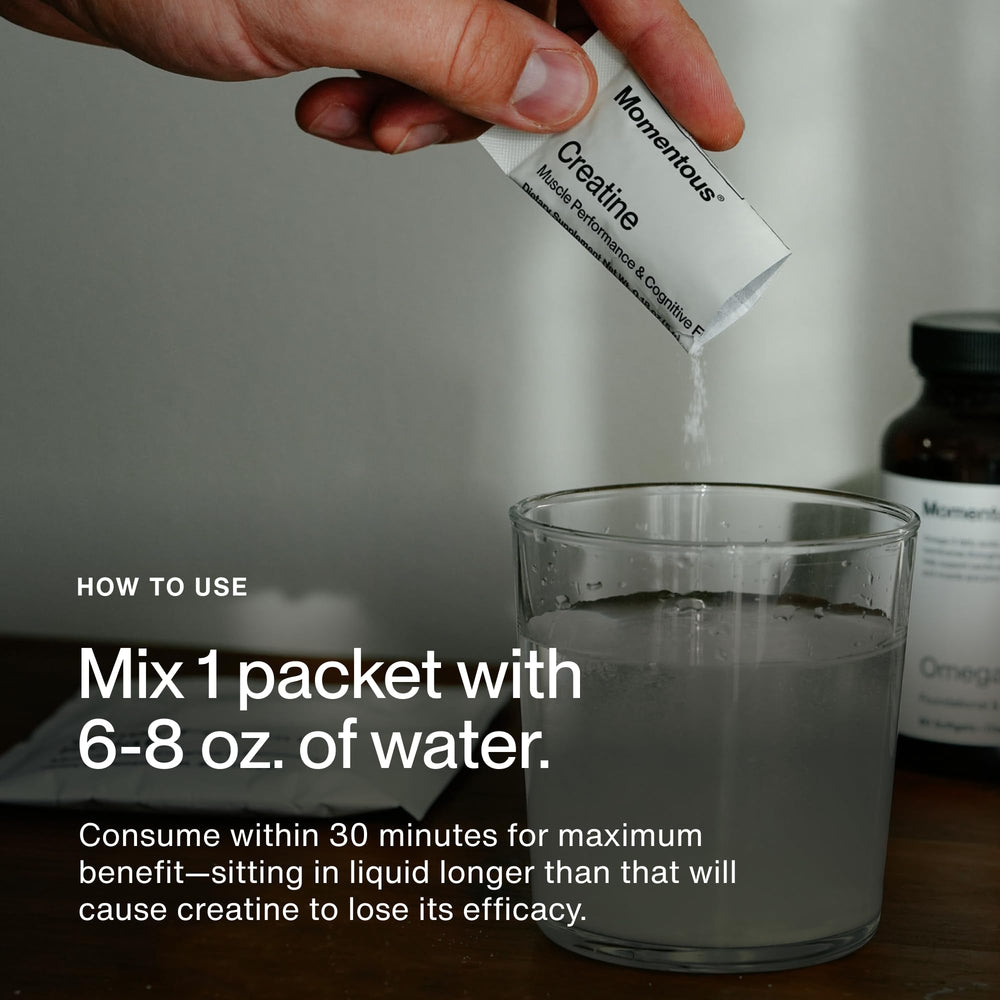 Momentous Creatine powder shaker ready for on-the-go training sessions and recovery.
